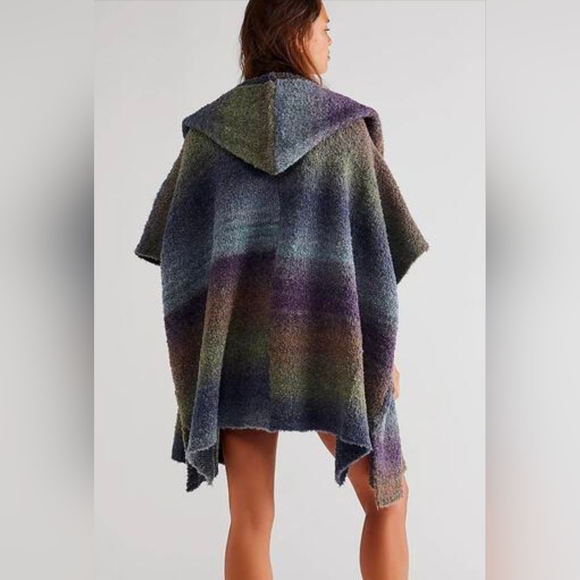 Free people + SAACHI Hooded Ombre Blue Poncho/Kimono Cardigan Size OS NWT$232 - Picture 7 of 15